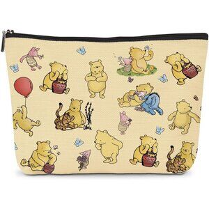 Winnie the Pooh Makeup Bag Linen Compact Travel Zipper Gift for Women Girls